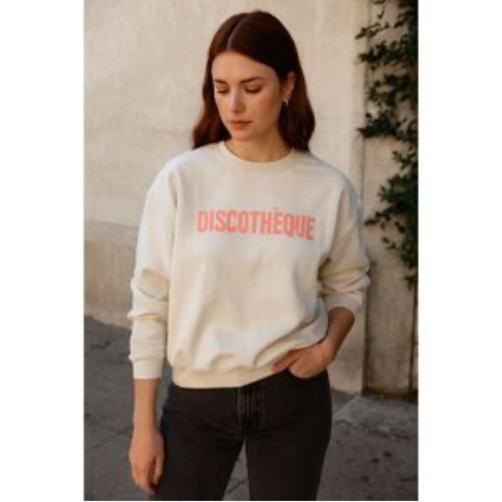 Clare V. Discothèque Ivory Oversized Sweatshirt Sz Small